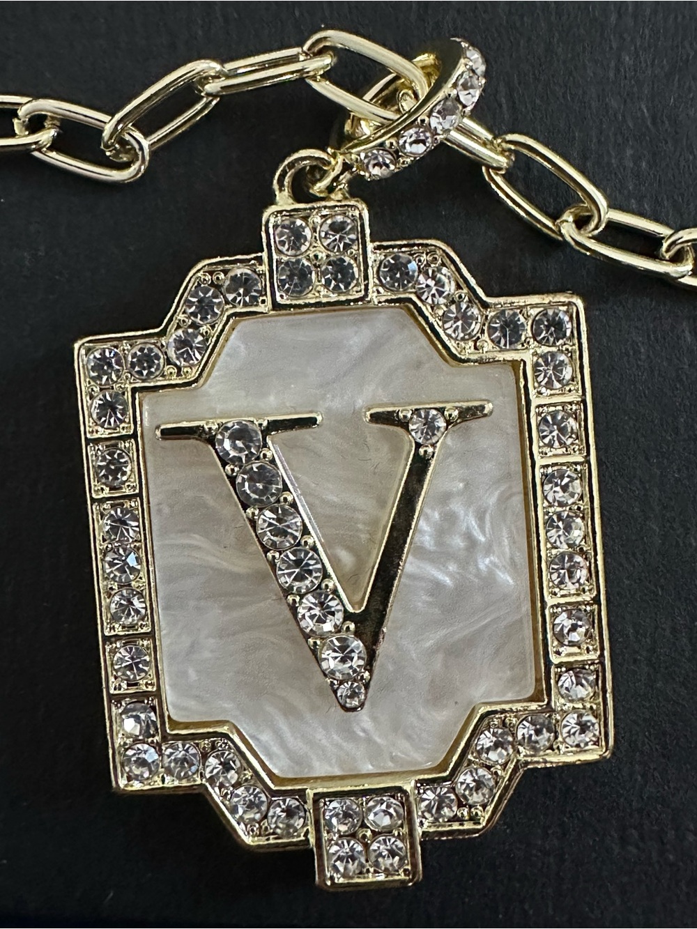 Heidi DAUS Gold-Tone Crystal and Mother of Pearl 'V' Initial Pendant Necklace - Picture 2 of 6